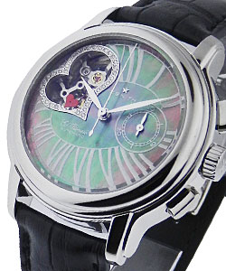 Star Love Open in Steel on Black Alligator Leather Strap with Black MOP Diamond Dial