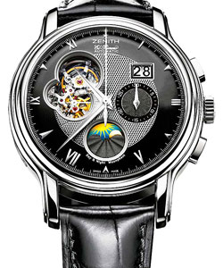 ChronoMaster T Open Moon Sunphase in Steel on Black Alligator Leather Strap with Black Dial