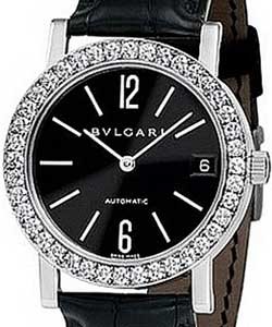 Bvlgari-Bvlgari 33mm in White Gold with Diamond Bezel White Gold on Strap with Black Dial