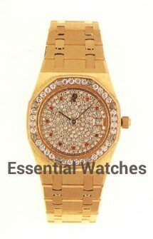 Royal Oak Automatic in Yellow Gold with Diamond Bezel on Yellow Gold Bracelet with Paved Diamond Dial