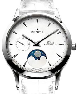 Class Elite Lady Moonphase in Stee on White Alligator Leather Strap with White Dial