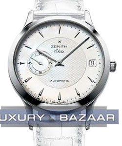 Class Elite in Steel  on White Alligator Leather Strap with White Mother of Pearl Dial