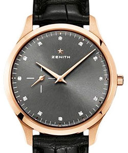 Class Elite Ultra Thin in Rose Gold on Black Alligator Leather Strap with Grey Diamonds Markers Dial