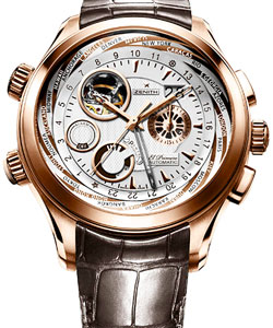 Class Traveller Open Multicity Alarm in Rose Gold on Brown Alligator Leather Strap with Silver Dial