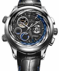 Class Traveller Open Multicity Alarm in Steel on Black Alliagtor Leather Strap with Black Guilloche Dial