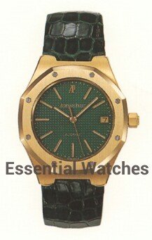 Royal Oak Automatic in Yellow Gold  on Black Crocodile Leather Strap with Blue Green Dial