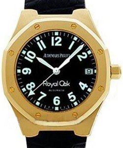 Royal Oak Automatic in Yellow Gold on Black Alligator Leather Strap with Black Dial