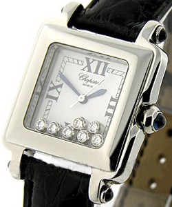 Happy Sport Square in Steel on Black Alligator Leather Strap with White Dial
