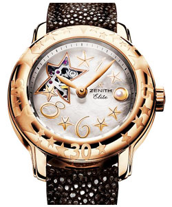 Baby Star Sea Open in Rose Gold on Brown Galuchat Leather Strap with Mother of Pear Dial