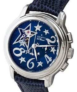 Star Sky Openin Steel on Blue Lizard Leather Strap with Blue Dial