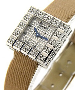 Ice Cube with Diamond Bezel White Gold on Strap with Pave Diamond Dial 