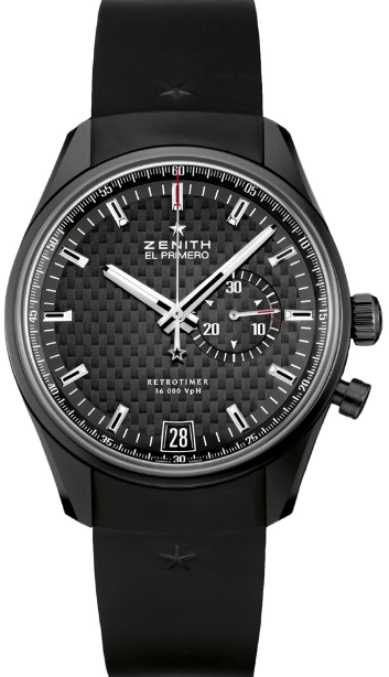 El Primero Retrotimer Chronograph in Black PVD Steel on Black Rubber Strap with Black Carbon Fiber Dial