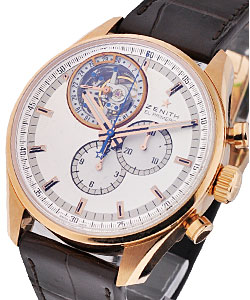 El Primero Tourbillon Chronograph in Rose Gold on Brown Alligator Leather Strap with Silver Dial