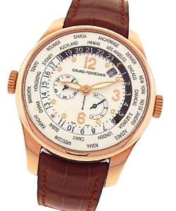 WW.TC Financial World Time Power Reserve 41mm Automatic in Rose Gold on Brown Leather Strap with White Dial