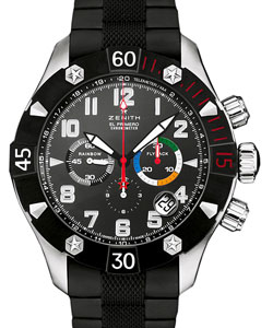 Defy Rainbow Flyback Chronograph in Steel on Black Rubber Strap with Black Dial