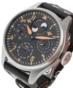 Big Pilot Perpetual Calendar Orange in Steel - Boutique Edition - Limited to 250 Pieces on Black Crocodile Leather Strap with Black Dial