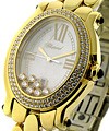 Happy Sport Oval in Yellow Gold with 2-Row Diamond Bezel on Yellow Gold Bracelet with White Dial