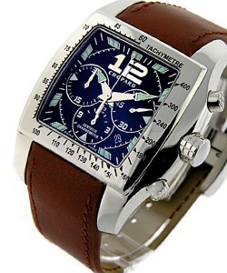 Men's Tycoon Two O Ten Chrono Large Size in Steel on Brown Leather Strap with Black Dial