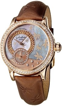 Autumn Leaf 39.4mm in Rose Gold with Diamond Bezel on Brown Calfskin Leather Strap with MOP Diamond Dial