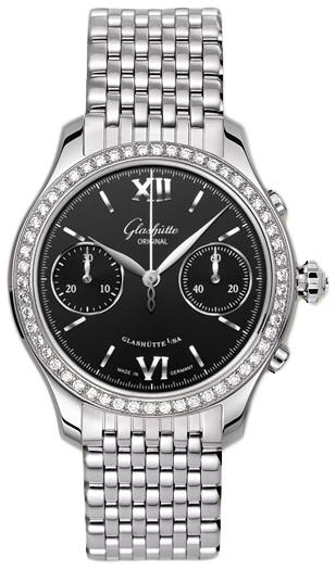 Lady Serenade Chronograph 38mm Automatic in Steel with Diamond Bezel on Steel Bracelet with Black Dial
