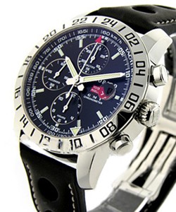 Mille Miglia Chronograph GMT Mens Automatic in Steel on Black Calfskin Leather Strap with Black Dial