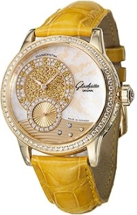Summer Sun 39.4mm in Rose Gold with Diamonds Bezel on Brown Alliagtor Leather Strap with Yellow MOP Dial