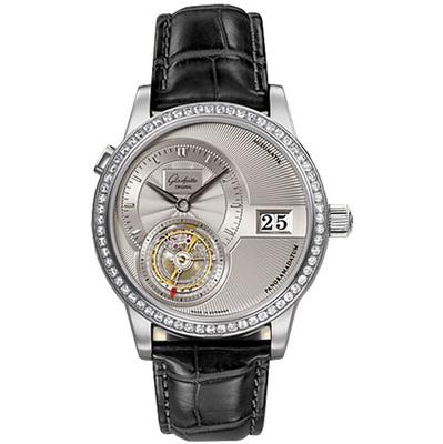 Panomatic Tourbillion 39.4mm  in Platinum with Diamond Bezel on Black Crocodile Leather Strap with Grey Guilloche Dial