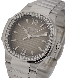 Nautilus Lady's 33.6mm Automatic in Stainless Steel with Diamond Bezel   on Steel Bracelet with Charcoal Dial