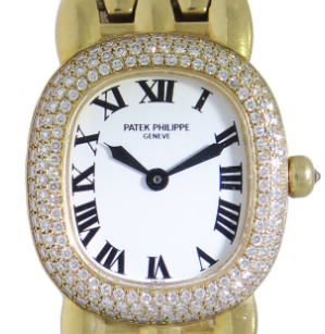 Ellipse Lady's in Yellow Gold with Diamond Bezel on Yellow Gold Bracelet with White Dial