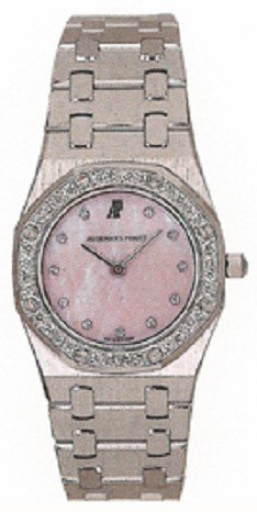 Royal Oak Quartz Ladies in White Gold with Diamond Bezel on White Gold Bracelet with Pink MOP Dial