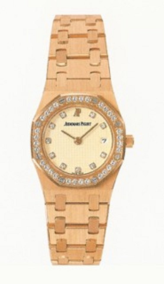 Royal Oak Quartz Quartz in Rose Gold with Diamond Bezel on Rose Gold Bracelet with Ivory Dial