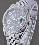 Datejust 31mm in Steel with Diamond Bezel on Steel Jubilee Bracelet with Dark Rhodium Floral Motif Dial