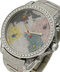 5 Time Zone Full Pave Diamonds Steel Case  -  White Gold Bracelet - 