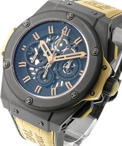 King Power Bal Harbour Chronograph in Black Ceramic on Sand Color Crocodile Leather Strap with Black Skeleton Dial
