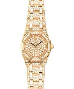 Royal Oak Quartz in Rose Gold  - Diamonds Rose Gold on Bracelet with Paved Diamond Dial