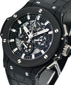 Aero Bang  44mm in Black Ceramic on Black Rubber Strap with Skeleton Dial