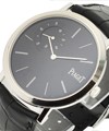 Altiplano Small Seconds in White Gold On Black Alligator Leather Strap with Black Dial