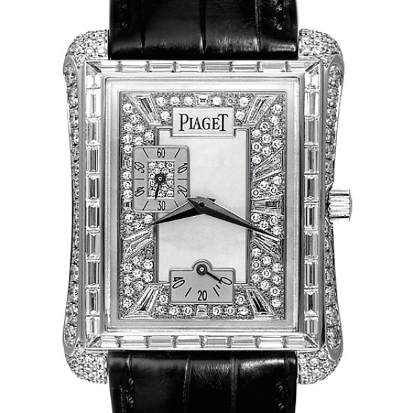 Limelight Exceptional Pieces in White Gold with Diamond Bezel on Black Leather Strap with MOP Diamond Dial