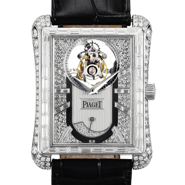 Black Tie Emperador Haute Joiallerie in White Gold with Diamond Bezel on Black Leather Strap with Diamond Dial