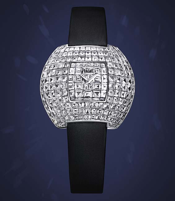 Limelight Exceptional Pieces in White Gold with Diamond on Black Satin Strap with Diamond Dial