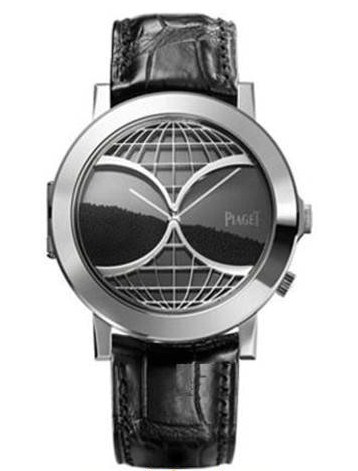Altiplano Double Jeu in White Gold on Black Leather Strap with Black Ceramic Dial