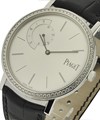 Altiplano Mens Size with Diamond Bezel White Gold on Strap with Silver Dial