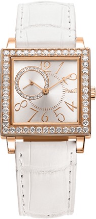 Altiplano Square in Rose Gold with Diamond Bezel on White Leather Strap with Silver Diamond Dial