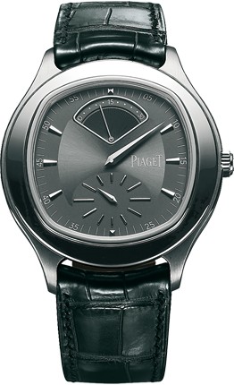 Black Tie Emperador Coussin in White Gold On Black Leather Strap with Grey Dial