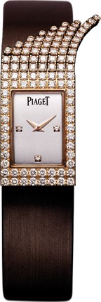 Limelight Fringe Motif in Rose Gold with Diamond Bezel on Brown Satin Strap with Silver Diamond Dial