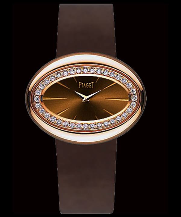 Magic Hour in Rose Gold with Diamond Bezel on Brown Satin Strap with Brown Dial