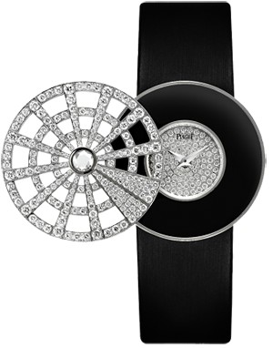 Limelight Paris-New York in White Gold with Diamonds on Black Satin Strap with Black Diamond Dial