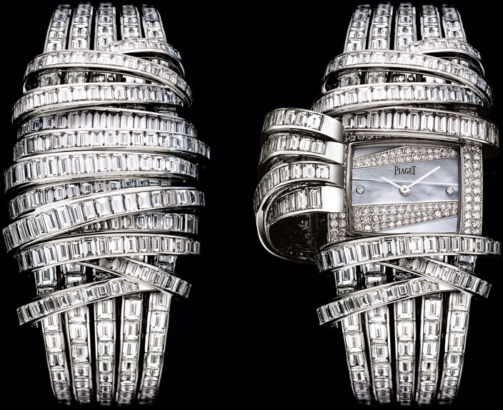 Limelight Ribbon in White Gold with Diamond Bezel on White Gold Diamond Bracelet with MOP Diamond Dial