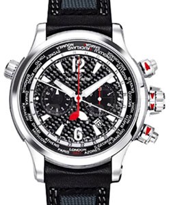 Master Compressor Extreme World Chronograph in Steel with Platinum on Black Calfskin Leather Strap with Carbon Fiber Dial