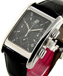 Edward Piguet Chronograph in White Gold on Black Leather Strap with Black Dial